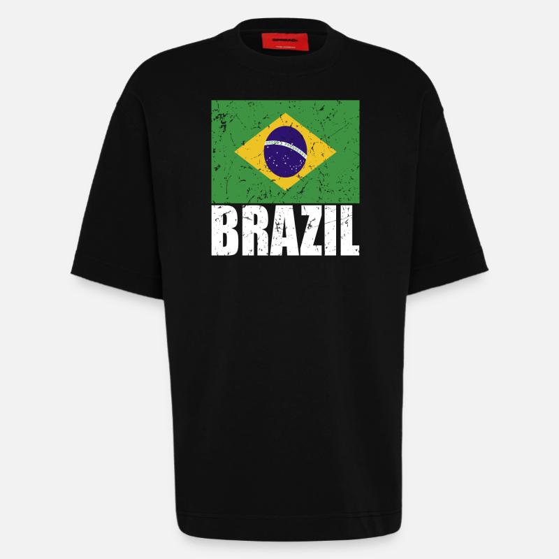 Drapeau du Brésil - T-shirt bio épais oversize fabriqué en UE - SOLID BLACK