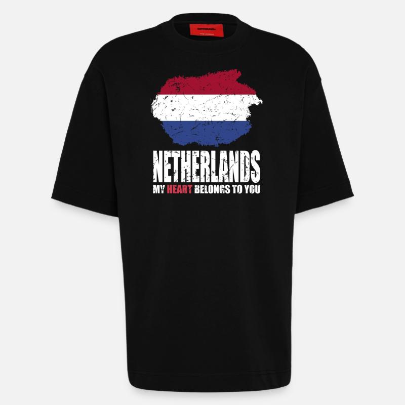 Drapeau des Pays-Bas - T-shirt bio épais oversize fabriqué en UE - SOLID BLACK