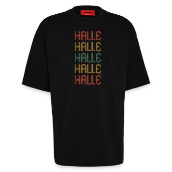 Halleserin Halleser Halle - T-shirt bio épais oversize fabriqué en UE - SOLID BLACK - Devant - Fiona (171cm)
