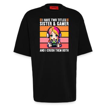 Gaming Console PC Gamer Girl Gamer Girl - Heavyweight T-Shirt - made by SPREAD  - SOLID BLACK - Front - Fiona (171cm)