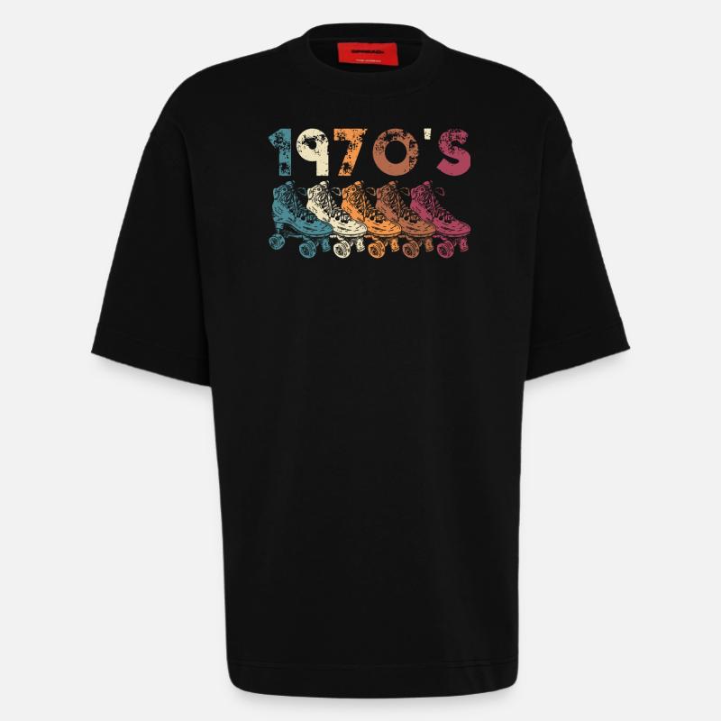 70s Rollerskate Rollerskating - Heavyweight T-Shirt - made by SPREAD  - SOLID BLACK