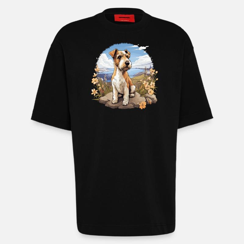 Chien Fox Terrier - T-shirt bio épais oversize fabriqué en UE - SOLID BLACK