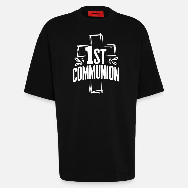 First Communion Cross Design - Heavyweight T-Shirt - made by SPREAD  - SOLID BLACK