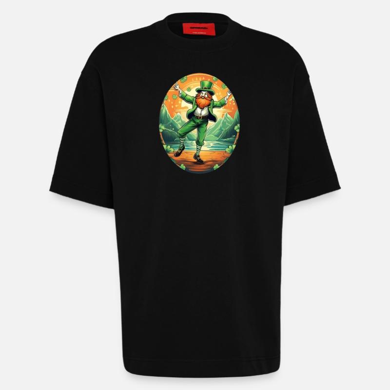 Danse trèfle de la Saint-Patrick - T-shirt bio épais oversize fabriqué en UE - SOLID BLACK