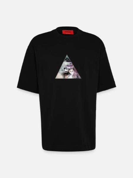 Triangle Monster Moustache Cat - Heavyweight T-Shirt - made by SPREAD  - SOLID BLACK