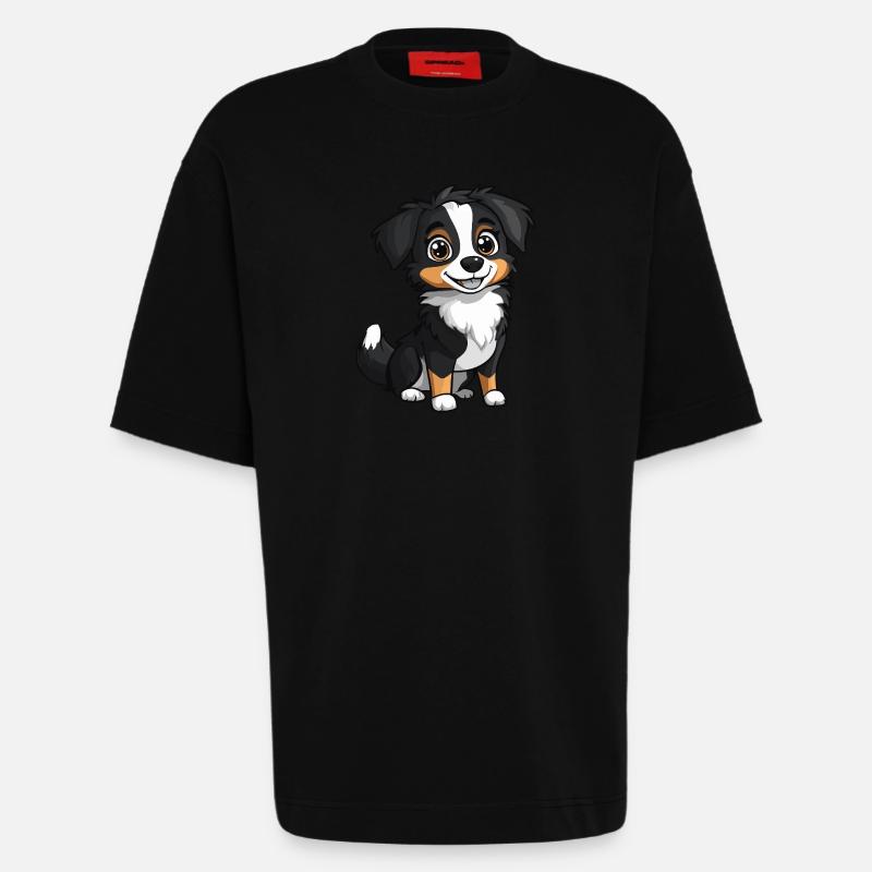 Australian Shepherd Dog Cute - Heavyweight T-Shirt - made by SPREAD  - SOLID BLACK