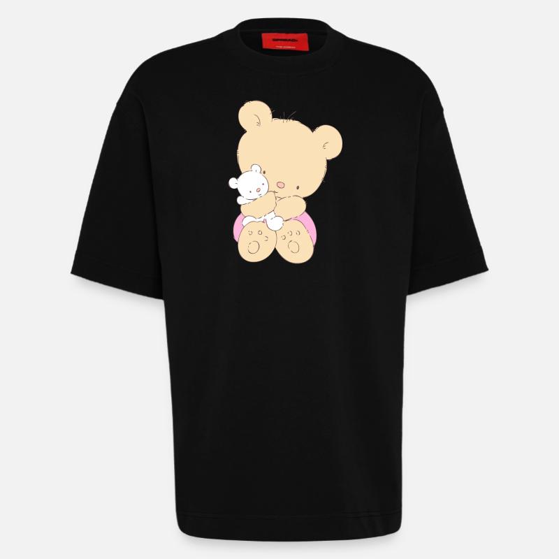 Bear hugging toy Teddy bear - Heavyweight T-Shirt - made by SPREAD  - SOLID BLACK