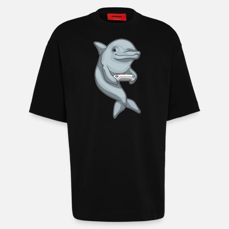 Dolphin Gamer Controller - Heavyweight T-Shirt - made by SPREAD  - SOLID BLACK