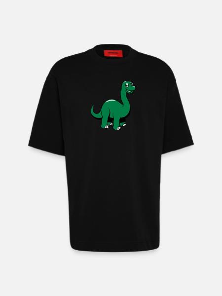 Dinosaur dinosaur funny sød - Heavyweight oversized organic T-shirt made in EU - SOLID BLACK