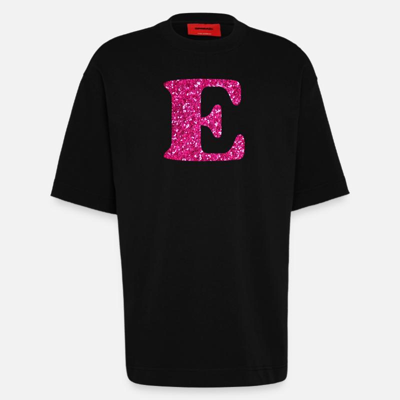 Buchstabe e rosa Glitzer - Heavyweight T-Shirt - made by SPREAD  - SOLID BLACK
