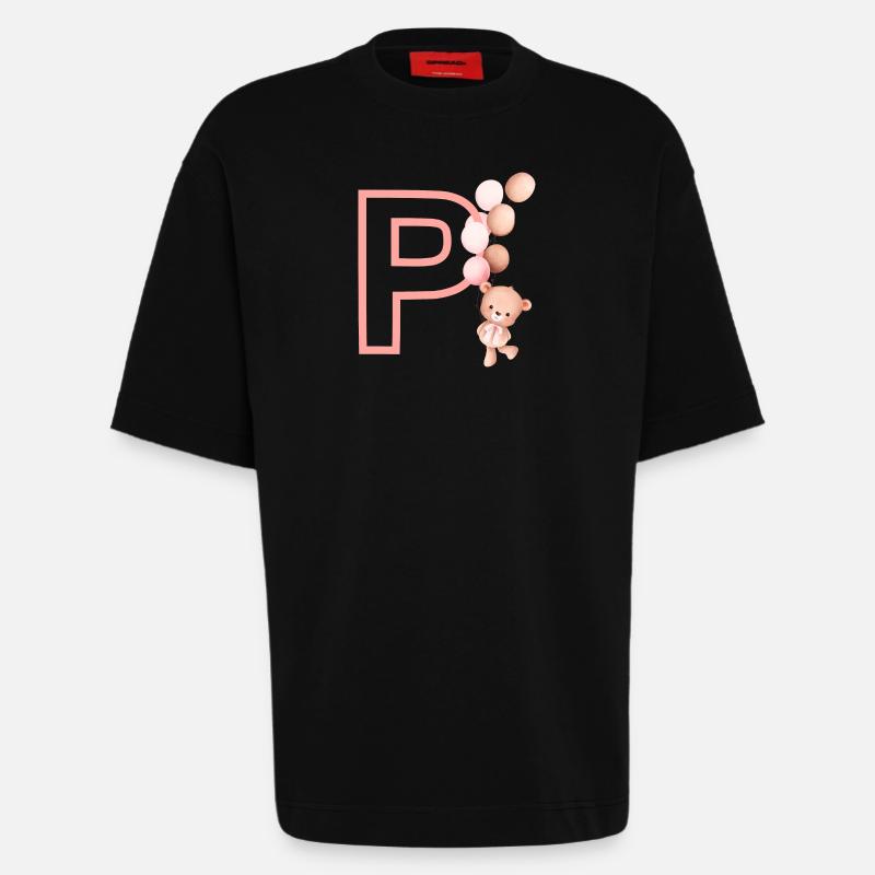Rosa Bär Buchstabe P - Heavyweight T-Shirt - made by SPREAD  - SOLID BLACK