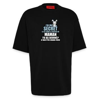j'ai un secret je vais être grand-frère - T-shirt bio épais oversize fabriqué en UE - SOLID BLACK - Devant - Fiona (171cm)