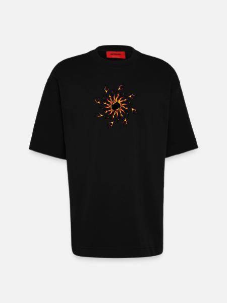 Fire flames fireball - Heavyweight T-Shirt - made by SPREAD - SOLID BLACK