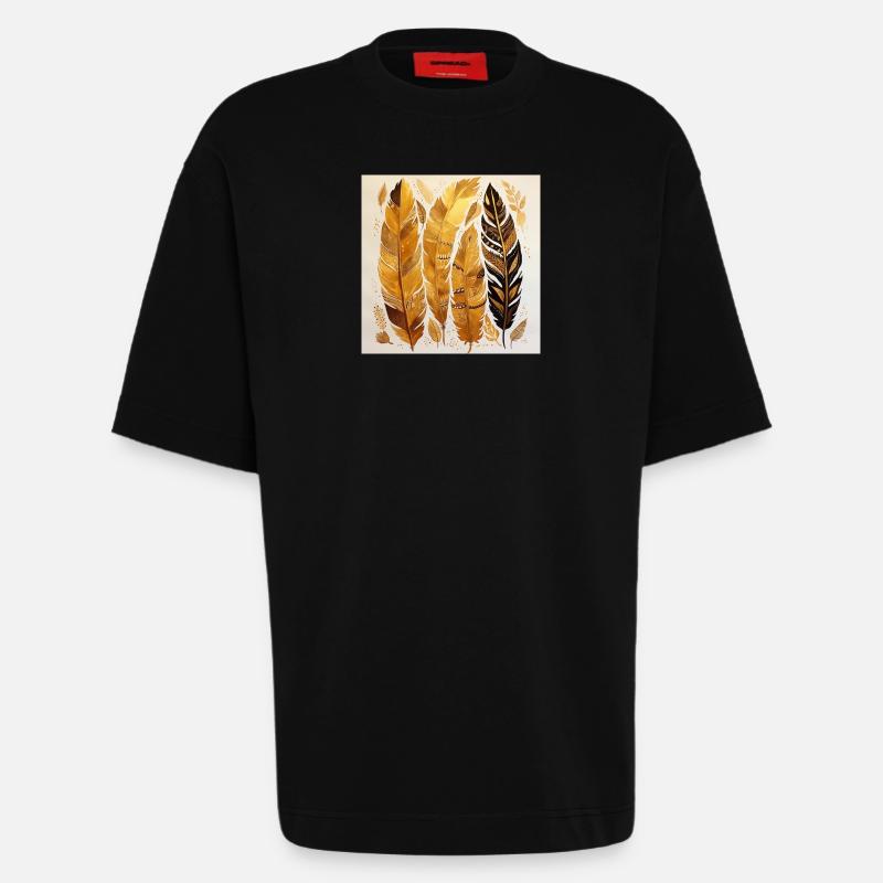 Boho Feathers - Heavyweight T-Shirt - made by SPREAD  - SOLID BLACK