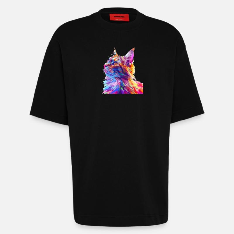 Polygon Cat Comic Style - Heavyweight T-Shirt - made by SPREAD - SOLID BLACK
