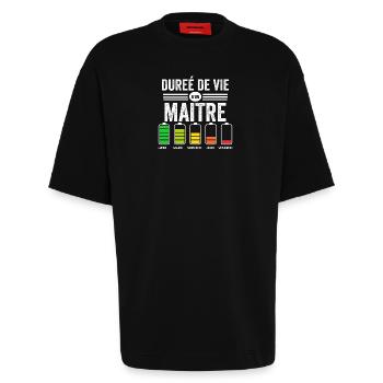 Humour Maitre D'école Pour Fin D'année Scolaire - T-shirt bio épais oversize fabriqué en UE - SOLID BLACK - Devant - Fiona (171cm)