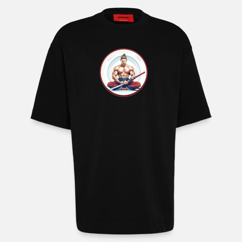 Meditierender Samurai mit Katana - Heavyweight T-Shirt - made by SPREAD  - SOLID BLACK