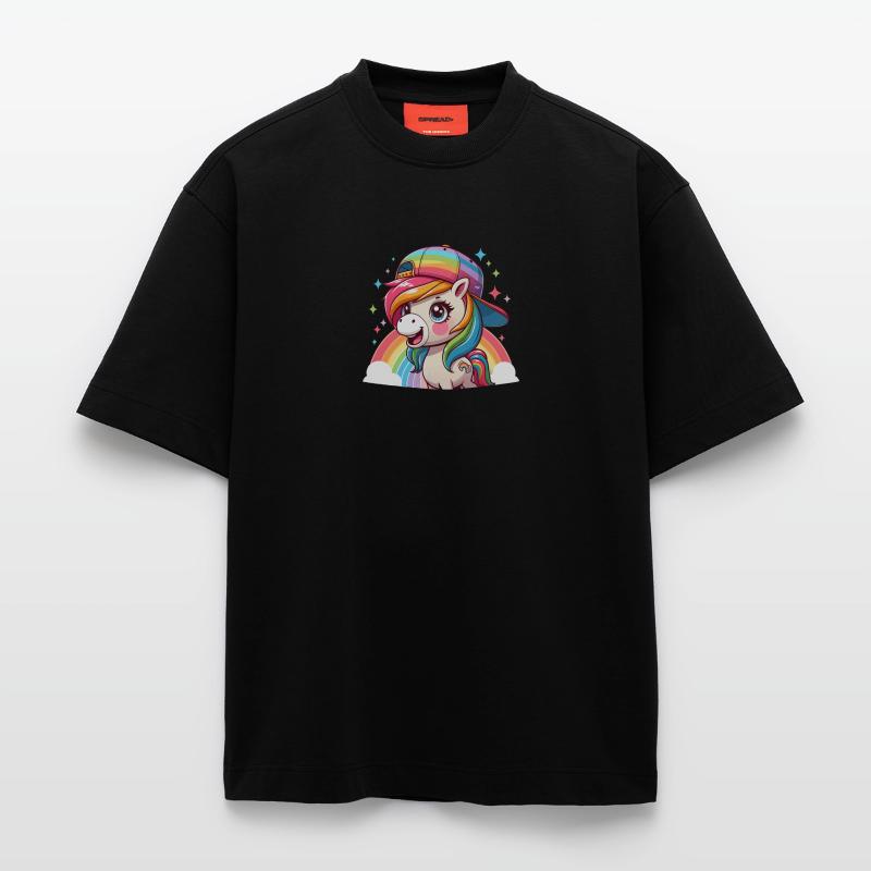 Cute Rainbow Pony with Cap Heavyweight T-Shirt - made by SPREAD 