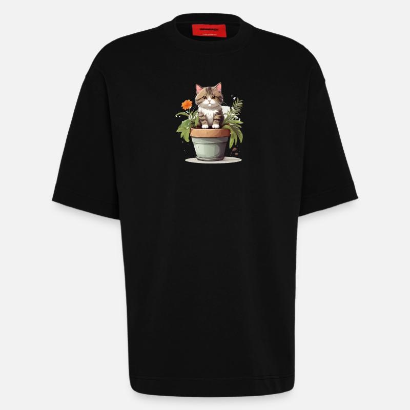Fleur de chat mignonne - T-shirt bio épais oversize fabriqué en UE - SOLID BLACK