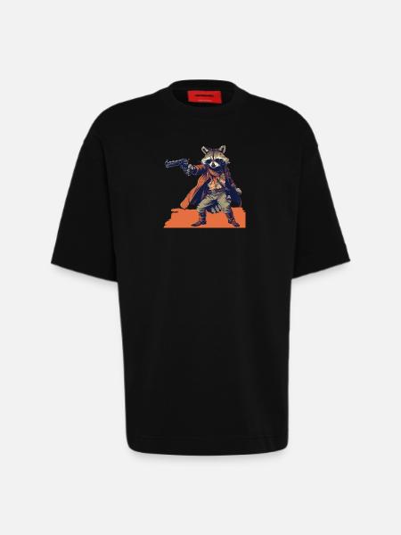 raccoon gunslinger - Heavyweight T-Shirt - made by SPREAD  - SOLID BLACK