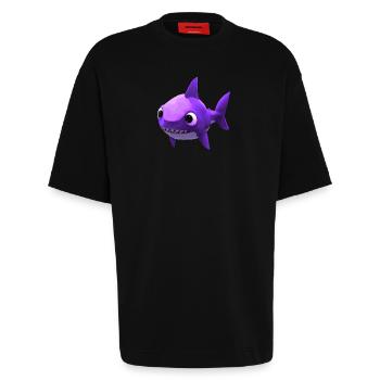 Bébé requin rose - Mignon et élégant - T-shirt bio épais oversize fabriqué en UE - SOLID BLACK - Devant - Fiona (171cm)