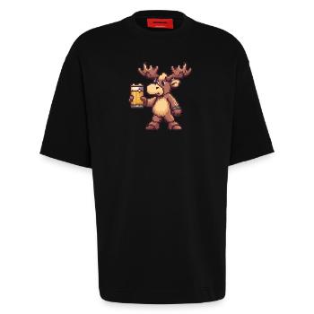 Elch Bier Pixel - Heavyweight T-Shirt - made by SPREAD  - SOLID BLACK - Vorne - Fiona (171cm)