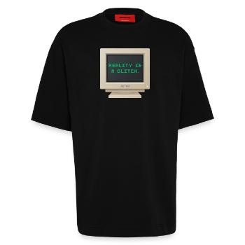 CRT Design - Reality is a glitch - Heavyweight T-Shirt - made by SPREAD  - SOLID BLACK - Front - Fiona (171cm)
