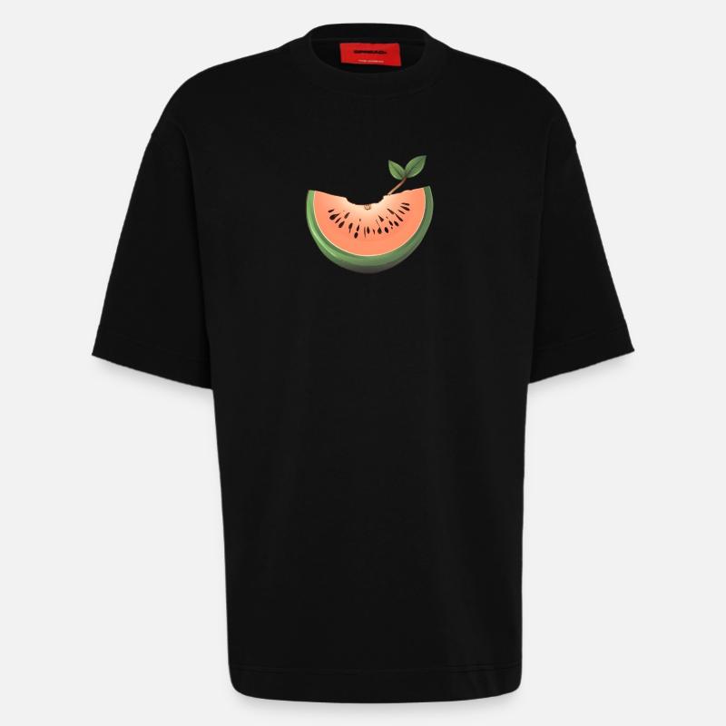 Pastèque, Melon, Fruit, Fruit - T-shirt bio épais oversize fabriqué en UE - SOLID BLACK