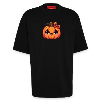 Kawaii Kürbis - Heavyweight T-Shirt - made by SPREAD  - SOLID BLACK - Vorne - Fiona (171cm)