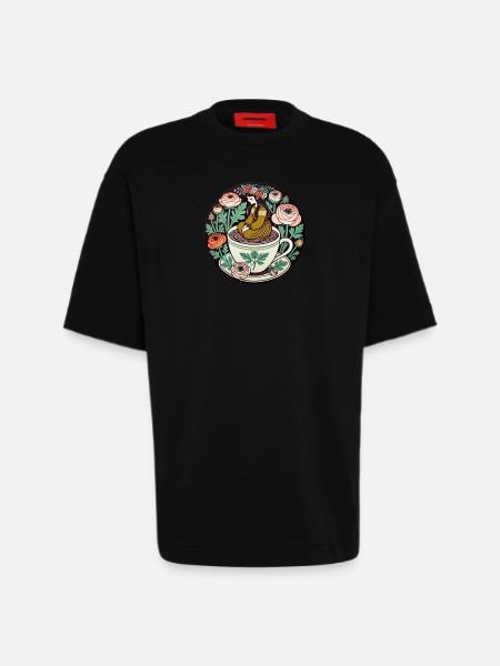 Tea Time Girl - Heavyweight T-Shirt - made by SPREAD - SOLID BLACK
