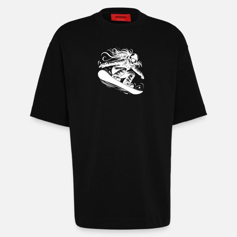 Snowboarder dynamique en action saut - T-shirt bio épais oversize fabriqué en UE - SOLID BLACK