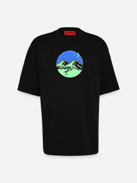 Starry Sky Mountains Telescope - Heavyweight T-Shirt - made by SPREAD - SOLID BLACK