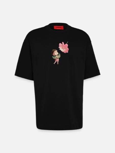 Magical fairy with peony - Heavyweight T-Shirt - made by SPREAD  - SOLID BLACK