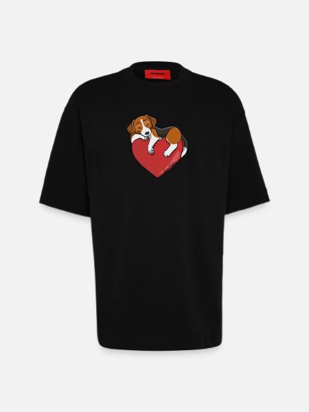 Beagle Heart - Heavyweight T-Shirt - made by SPREAD  - SOLID BLACK