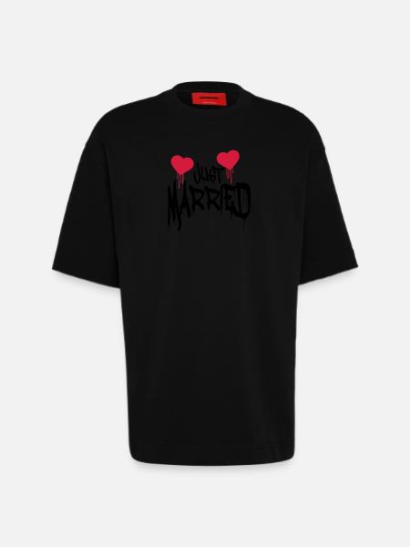 Just married Logo funny herzblut - Heavyweight T-Shirt - made by SPREAD  - SOLID BLACK