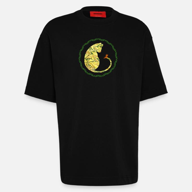 Chat avec fée E 277 - T-shirt bio épais oversize fabriqué en UE - SOLID BLACK