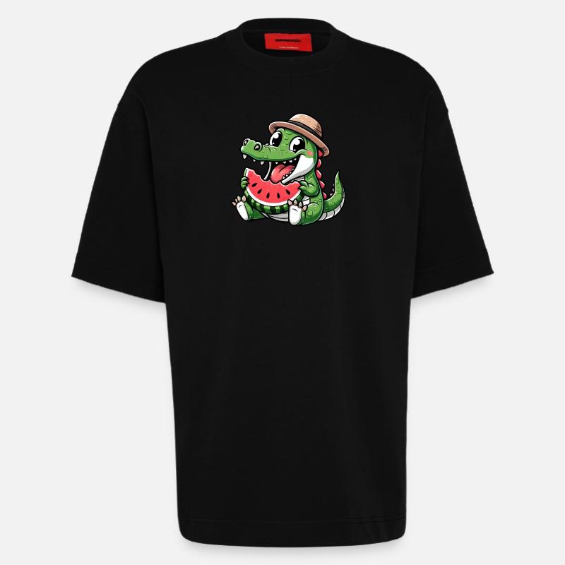 Crocodile Melon Pastèque Fruit Fruité - T-shirt bio épais oversize fabriqué en UE - SOLID BLACK