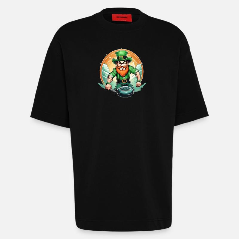 Curling Trèfle de la Saint-Patrick - T-shirt bio épais oversize fabriqué en UE - SOLID BLACK