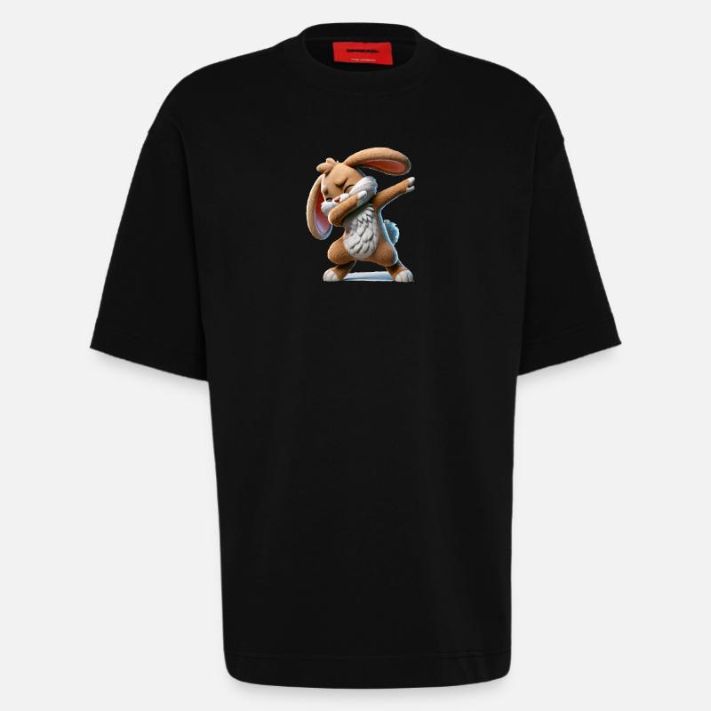 Rabbit Dabbing Comic - Heavyweight T-Shirt - made by SPREAD  - SOLID BLACK