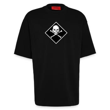 Crâne et os - T-shirt bio épais oversize fabriqué en UE - SOLID BLACK - Devant - Fiona (171cm)