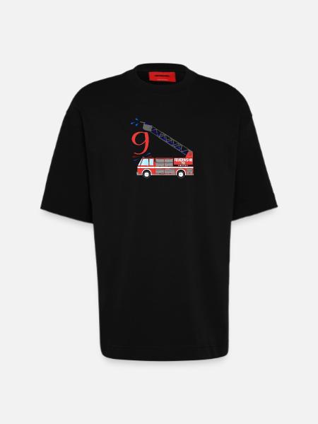 Fire engine 9th birthday - Heavyweight T-Shirt - made by SPREAD - SOLID BLACK