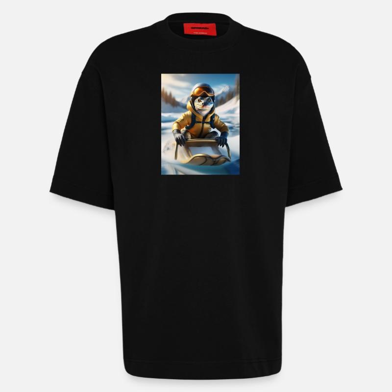 Eine Echse bei einer Schlittenfahrt - Heavyweight T-Shirt - made by SPREAD - SOLID BLACK