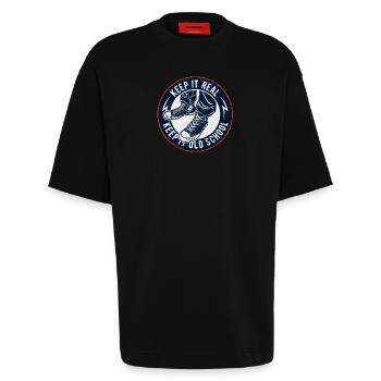Gardez-la vieille école - T-shirt bio épais oversize fabriqué en UE - SOLID BLACK - Devant - Fiona (171cm)