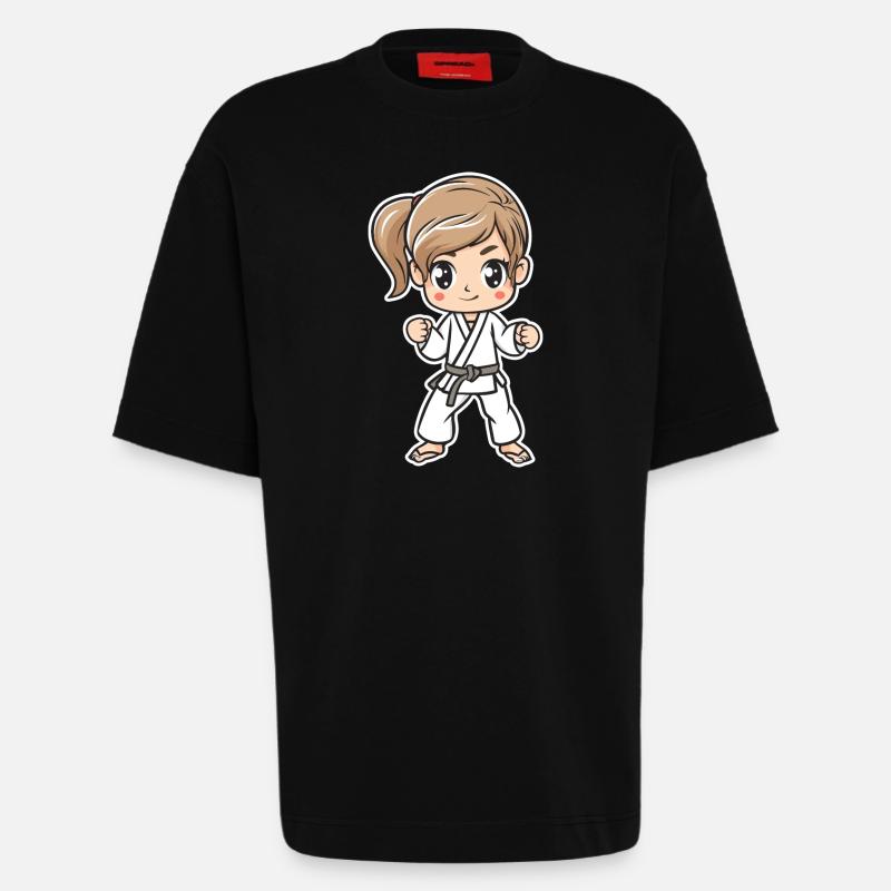 Karate Mädchen Comic - Heavyweight T-Shirt - made by SPREAD  - SOLID BLACK