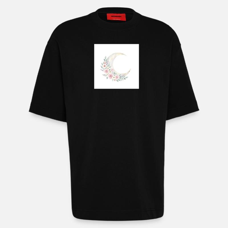 Couronne de fleurs de lune - T-shirt bio épais oversize fabriqué en UE - SOLID BLACK
