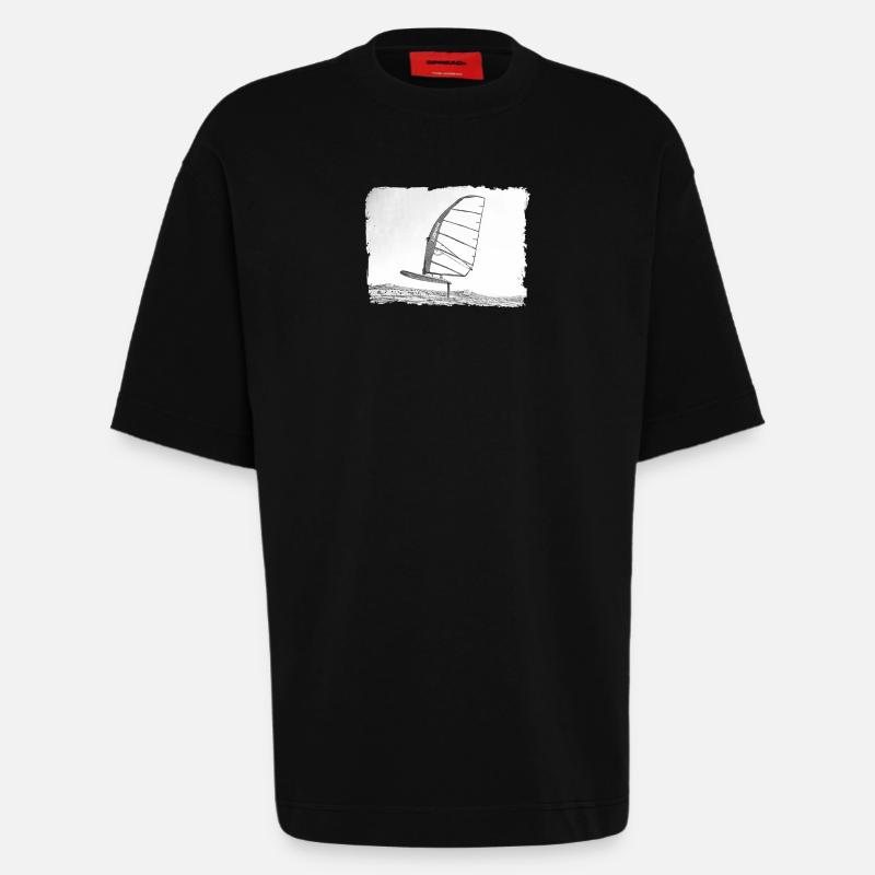 Windsurf Foil / Foiling Hand-Drawing Sketch - T-shirt bio épais oversize fabriqué en UE - SOLID BLACK
