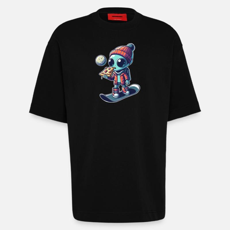 Mignon Comic Alien Snowboard Snowboarder - T-shirt bio épais oversize fabriqué en UE - SOLID BLACK