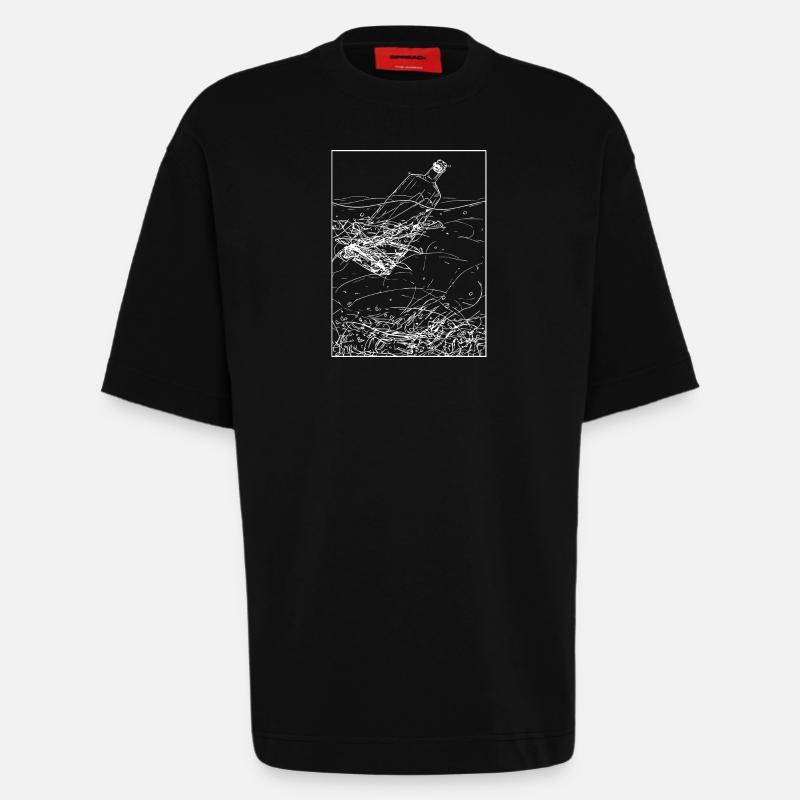 Message dans une bouteille - T-shirt bio épais oversize fabriqué en UE - SOLID BLACK