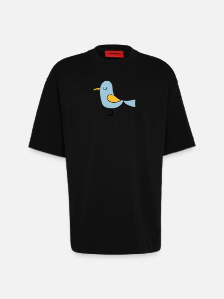 oiseau - T-shirt bio épais oversize fabriqué en UE - SOLID BLACK