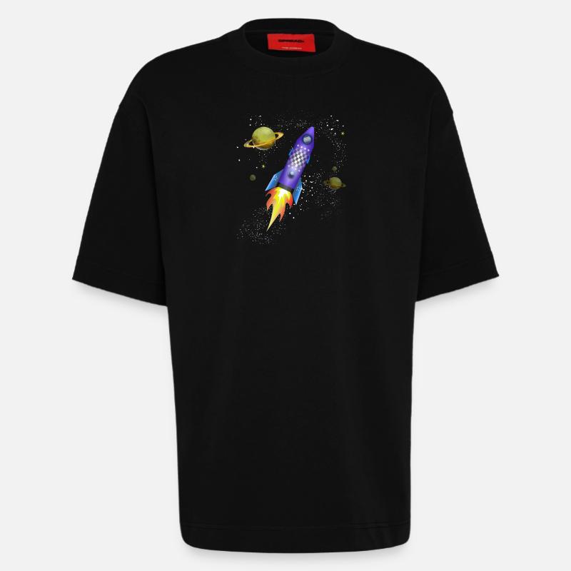 Fusée dans l'espace - T-shirt bio épais oversize fabriqué en UE - SOLID BLACK